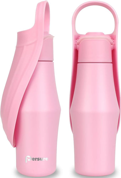 Dog Water Bottle, Portable Dog Water Bottle Dispenser - 27 OZ Stainless Steel Leak-Proof Water Bottle for Dogs On The Go, Perfect for Travel, Walking, Hiking and Outdoor Activities, Pink