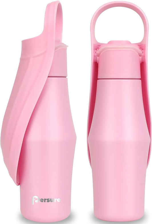 Dog Water Bottle, Portable Dog Water Bottle Dispenser - 27 OZ Stainless Steel Leak-Proof Water Bottle for Dogs On The Go, Perfect for Travel, Walking, Hiking and Outdoor Activities, Pink