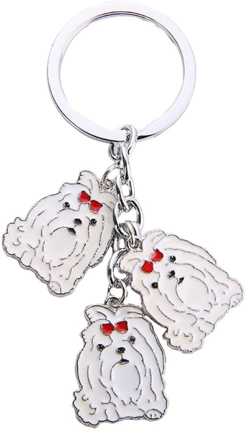 Dog Keychain, Pet Pendant Key-Ring, Cute Puppy ID Tags Metal Key Ring for Dog Lover (Maltese)