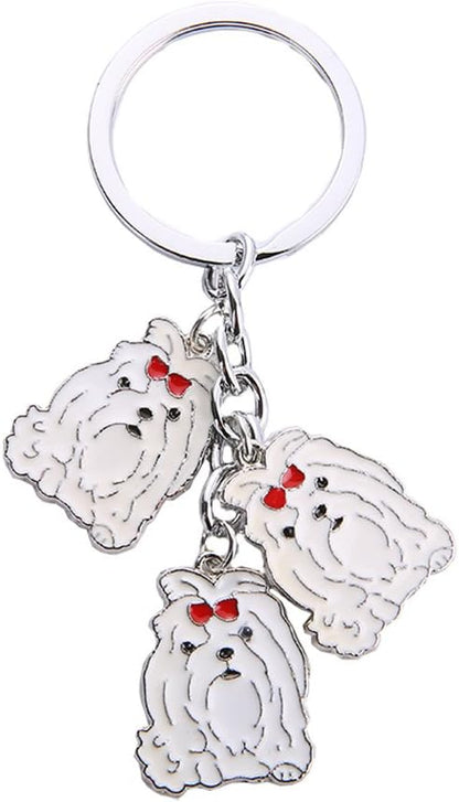 Dog Keychain, Pet Pendant Key-Ring, Cute Puppy ID Tags Metal Key Ring for Dog Lover (Maltese)