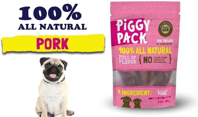 Piggy Pack Dog Pork Jerky Treats, All Natural, Made in USA (3 oz)