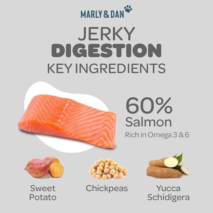 Marly & Dan Baked Salmon Jerky Snack Bar for Dogs with Sweet Potato and Ginger - Delicious Treats Dogs Adore, Naturally Healthy & Functional Digestion Recipe, Rich in Omega 3/6, 6 oz