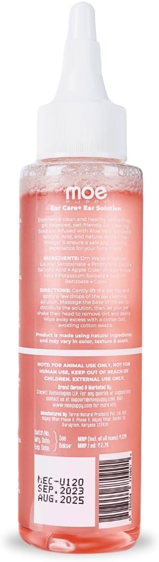 Moe Ear Care Plus Ear Cleaning Solution for Pets| for Dogs and Cats (100 ml) (Pack of 1, Pink)