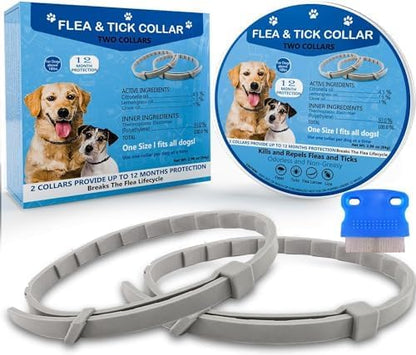 Flea Collar for Dogs, Dog Flea Collars Kill Flea and Ticks, 2 Pack Natural Flea and Tick Prevention Collar for Dogs, Water Resistant Dog Tick Collar, One Size Fits All Dogs