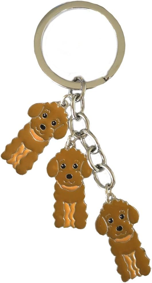 Dog Keychain, Pet Pendant Key-Ring, Cute Puppy ID Tags Metal Key Ring for Dog Lover (Brown Poodle)