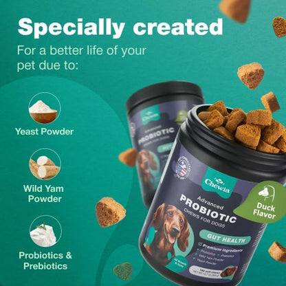 Probiotics for Dogs - Support Gut Health, Immunity, Yeast Balance, Itchy Skin, Allergies - Dog Probiotics and Digestive Enzymes - Coprophagia Deterrent for Dogs - 180 Probiotic Chews for Dogs