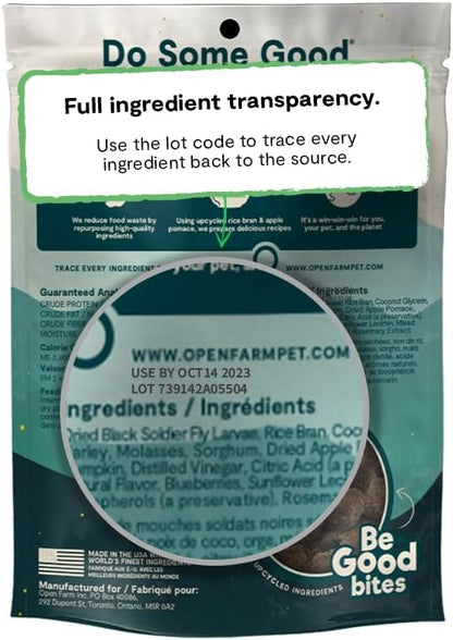 Open Farm Dehydrated Dog Treats, Gently Cooked Recipe with Natural Simple Ingredients and No Artificial Flavors or Preservatives (1 Pack Training Treats Insect)