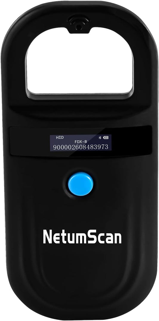 NetumScan Bluetooth Pet Microchip Reader Scanner, RFID EMID Handheld Pet Chip ID Scanner Rechargeable Data Storage Animal Tag Scanner with Stable OLED Display for ISO 11784/11785,FDX-B and ID64 RFID