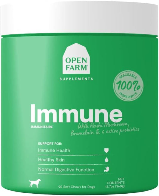 Open Farm Immune Chews, Dog Supplement, Dog Vitamins, Promotes Healthy Skin and Immune Function Using Traceable and Vet-Approved Ingredients, 12.7 oz, 90 Count