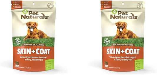 Pet Naturals Skin and Coat for Dogs with Dry, Itchy and Irritated Skin, 30 Chews - Salmon Oil, Vitamin E and Flax Oil - No Corn or Wheat - Vet Recommended (Pack of 2)
