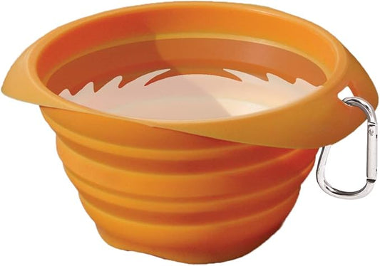 Kurgo Collaps-A-Bowl for Dogs, Collapsible Travel Dog Bowl, Pet Food & Hiking Water Bowl, Food Grade Bowl for Dogs, Travel Accessories for Pets, includes Carabiner (24 oz, Orange)