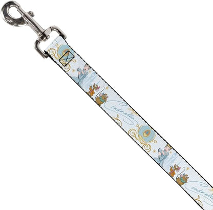 Dog Leash Cinderella Pumpkin Coach and Mice Pose with Script Blues 4 Feet Long 0.5 Inch Wide