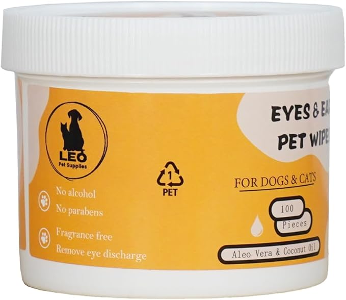 Eyes & Ears Pet Wipes (100count) - Cleanser for Pets with Aloe Essence and Coconut Oil - Specially formulated, Non-irritating, Safe for everyday use and effective for all breeds