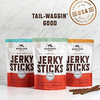Rocco & Roxie Supply Co. - Jerky Dog Treats - Puppy Supplies - Healthy Treats for Potty Training - High Value Real Meat Slow Roasted Snacks for Small, Medium & Large Dogs & Puppies - Soft Chews