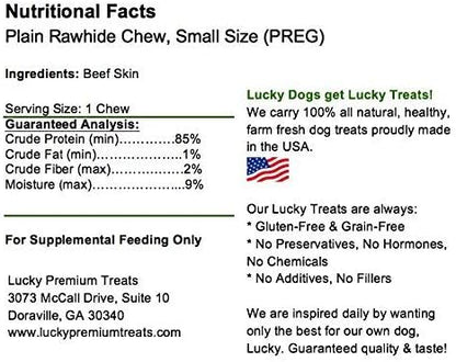 Lucky Premium Treats Plain Rawhide Sticks – All-Natural Rawhide Dog Treats for Small Dogs, Gluten Free Premium Small Dog Treats (125 Chews)