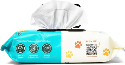 Premium Dog & Cat Pet Wipes, Cleans Pet Paws, Ears, Fur, Butt, & Anal Gland, No-Rinse Solution, Gentle, Deodorizing, Hypoallergenic - Unscented 100 ct
