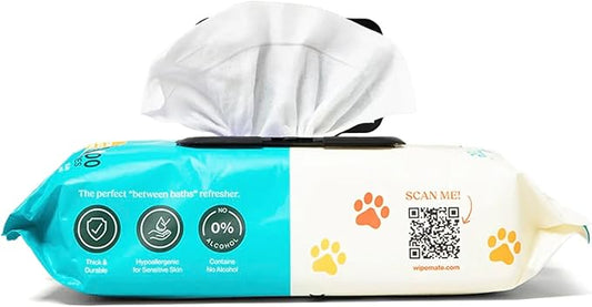 Premium Dog & Cat Pet Wipes, Cleans Pet Paws, Ears, Fur, Butt, & Anal Gland, No-Rinse Solution, Gentle, Deodorizing, Hypoallergenic - Unscented 100 ct