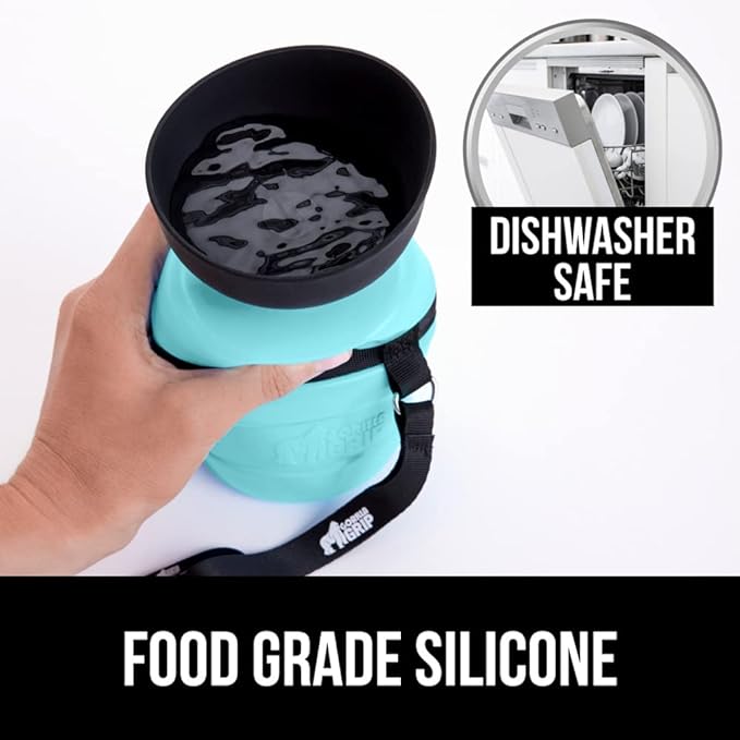 Gorilla Grip No Spill Portable Dog Water Bottle with Built in Bowl, Food Grade Silicone Leak Proof Pets Travel Drink Dispenser, Puppy Walk Training, Pet Hiking Essentials, Trip Accessories, Turquoise