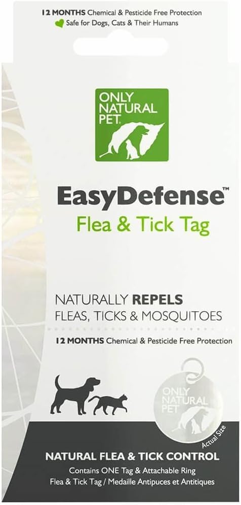 Only Natural Pet Easy Defense Tickless Flea & Tick Tag - Pest & Mosquito Repellent Shield for Dogs & Cats - Attach to Collar for Long-Lasting Prevention - Full Year Protection with a Single Tag