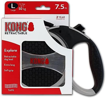 Alcott Kong Explore Retractable Dog Leash, Large, Grey, 24' Long