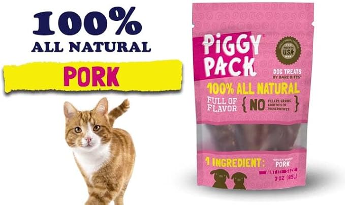Piggy Pack Dog Pork Jerky Treats, All Natural, Made in USA (3 oz)