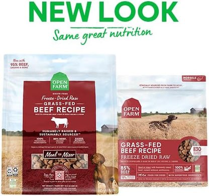 Open Farm Freeze Dried Raw Dog Food, Humanely Raised Meat Recipe with Non-GMO Superfoods and No Artificial Flavors or Preservatives (31.5 Ounce (Pack of 1), Grass Fed Beef Recipe)