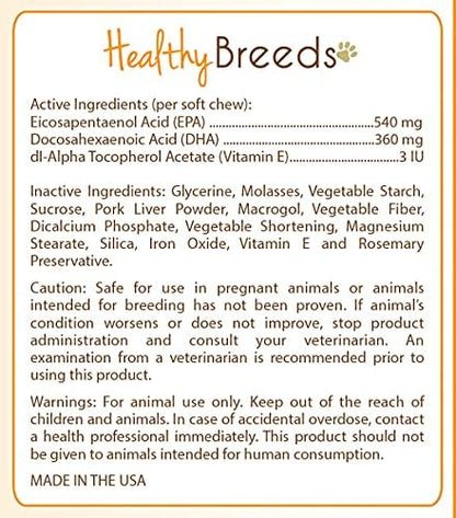 Healthy Breeds Tibetan Mastiff Omega HP Fatty Acid Skin and Coat Support Soft Chews 90 Count