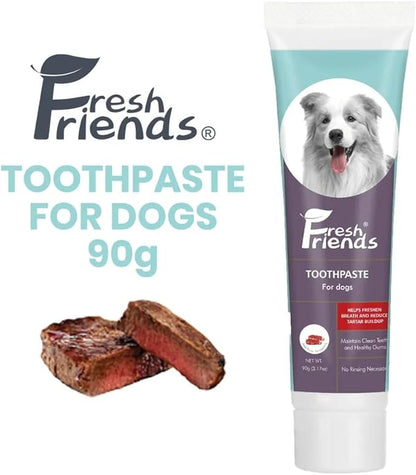 FRESH FRIENDS Enzymatic Toothpaste for Dogs | Puppy Toothpaste | Gum Toothpaste | Improves Gum Health | Eliminates Bad Breath, Dog Toothpaste Tartar Remover & Plaque Remover | Dog Dental Care (Beef)