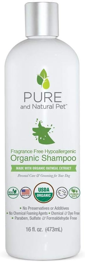 Pure and Natural Pet USDA Certified Organic Fragrance Free Hypoallergenic Shampoo (Fragrance Free) 16 oz.