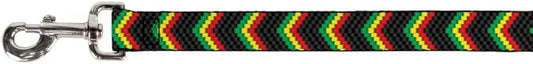 Buckle-Down Pet Leash - Chevron Weave Black/Rasta - 4 Feet Long - 1.5" Wide