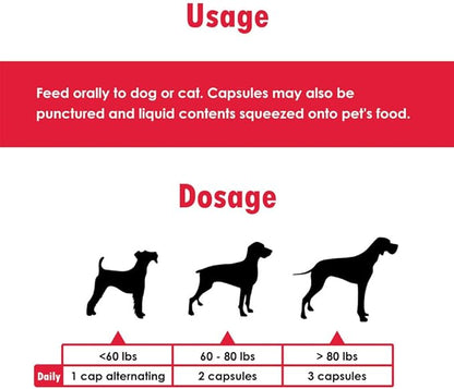 Omega-Caps Extra Strength for Large Breeds-Vet Formulated for Healthy Radiant Skin & Coat While Reducing Excess Shedding. Contains Omega 3 for Immune System Support, Easy to Dose, 60 Soft Gel Capsules