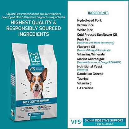 Veterinarian Formulated Solutions Hydrolyzed Protein Skin and Digestive Support Dry Dog Food, Help with Hot Spots, Itchiness Pork Flavor 4.4lbs