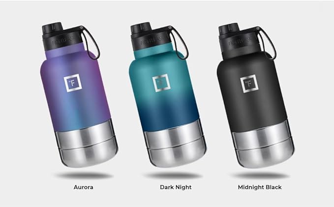 IRON °FLASK Portable Dog Water Bottle & Bowl - All-in-One Travel Accessories Pet Food & Liquids for Car, Hiking, Camping - Leak-Proof, Double Walled, Insulated - 32 oz, 2 Dog Bowls - Aurora
