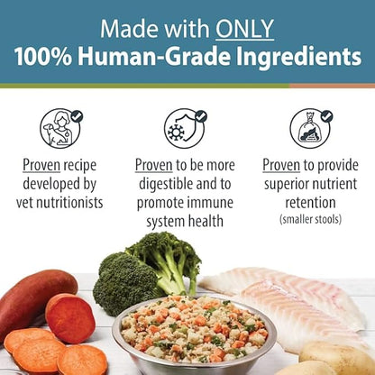 JustFoodForDogs Frozen Fresh Dog Food, Complete Meal or Dog Food Topper, Fish & Sweet Potato Human Grade Dog Food Recipe, 18 oz (Pack of 7)