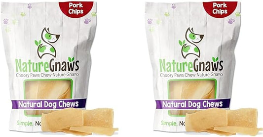 Nature Gnaws Pork Skin Chews for Dogs - Premium Natural Tasty Jerky Treats - Long Lasting Dog Chew Bones - Rawhide Free (Pack of 2)