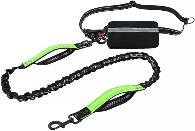 Plutus Pet Hands Free Dog Leash, Soft Padded Dual Handle Retractable Bungee Leash with Reflective Stitches, Adjustable Wasit Leash for Dog Walking Running Jogging, for Medium Large Dogs