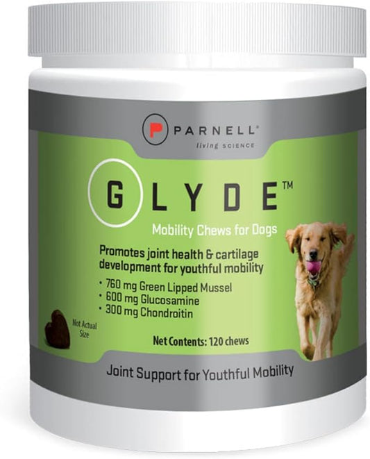 GLYDE Mobility Chews for Dogs | Arthritis, Hip & Joint Care Treatment Supplement | Contains New Zealand Green Lipped Mussel, Glucosamine, Chondroitin, & Omega-3 | 120 count, Gluten-Free Treats