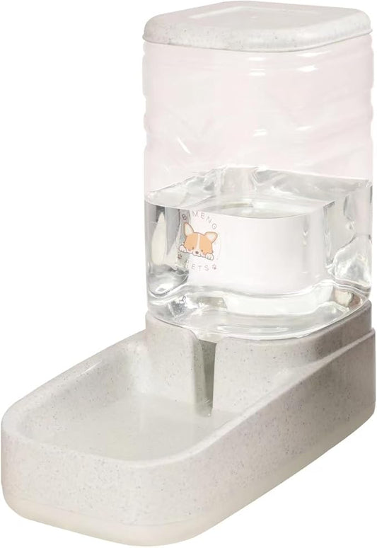 Automatic Pet Water Feeder, 3.8L Gravity Cat Water Dispenser with Cat Water Bowl, Large Capacity Water Feeder for Kitten & Small and Medium-Sized Dogs (White & Grey)