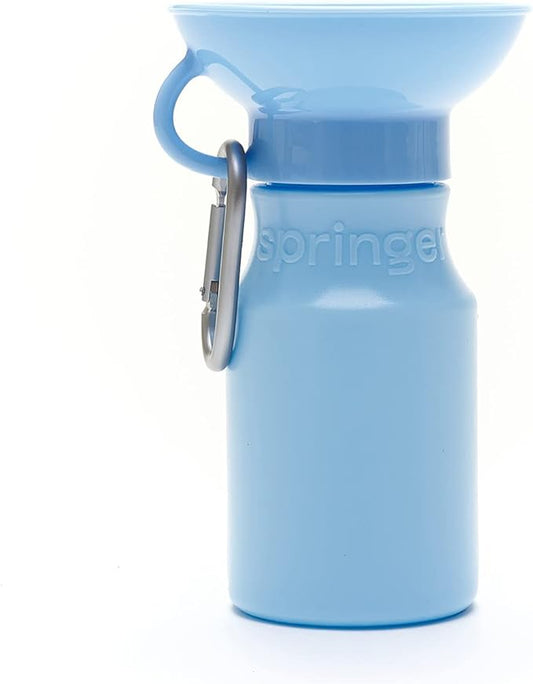 Springer Dog Water Bottle | Portable Travel Water Bottle Dispenser For Dogs - As Seen on Shark Tank | Patented, Leak-Proof Bottles Fill Bowl With Water - Ideal for Walking | BPA-Free 15oz Blue