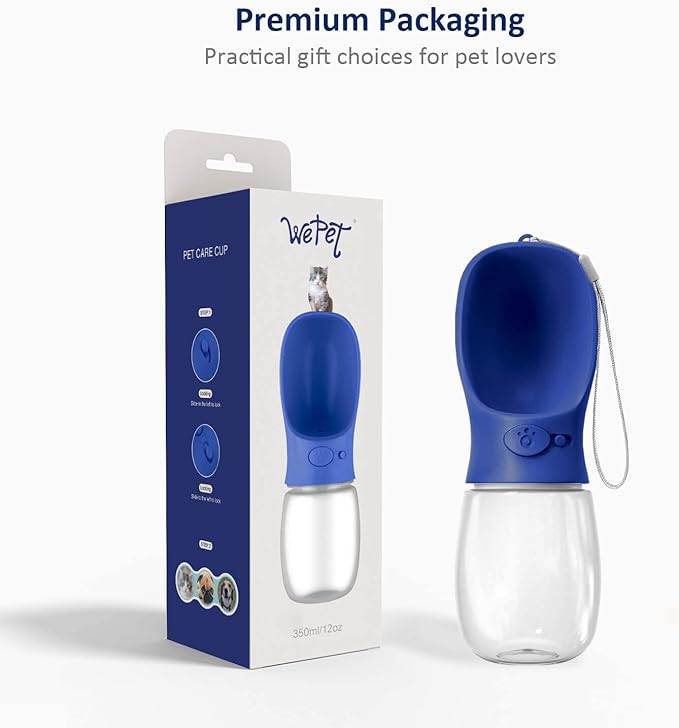WePet Portable Dog Water Bottle, 12 OZ, Leak Proof Puppy Water Dispenser with Drinking Feeder for Pets Outdoor Walking, Hiking, Travel, Food Grade Plastic
