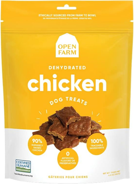 Open Farm Dehydrated Chicken Grain-Free Dog Treats, Humanely Raised Chicken Recipe with Natural Simple Ingredients and No Artificial Flavors or Preservatives, 4.5 oz