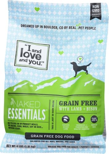 I and love and you Naked Essentials Dry Dog Food - Lamb + Bison - High Protein, Real Meat, No Fillers, Prebiotics + Probiotics, 4lb Bag