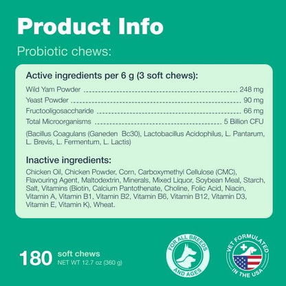 Probiotics for Dogs - Support Gut Health, Immunity, Yeast Balance, Itchy Skin, Allergies - Dog Probiotics and Digestive Enzymes - Coprophagia Deterrent for Dogs - 180 Probiotic Chews for Dogs