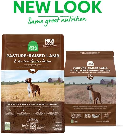 Open Farm Ancient Grains Dry Dog Food, Humanely Raised Meat Recipe with Wholesome Grains and No Artificial Flavors or Preservatives (Pasture Raised Lamb Ancient Grain, 22 Pound (Pack of 1))