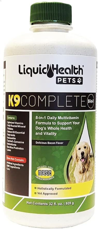 LiquidHealth 32 Oz K9 Complete 8-in-1 Liquid Multivitamin for Dogs & Puppies, All in One Complete Formula Dog Snob, Senior Puppy Dog Diet, Canine Vitamins, Skin and Coat, Joint Health, Immune Support