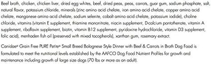 Pure Canidae Petite Grain Free Small Breed Dog Food 3 Flavor Variety 6 Can Sampler - (2) Each: Pottage Duck Pumpkin, Cacciatore Lamb Carrots, Bolognese Beef Carrots (3.5 Oz) - Plus Squeak Toy Bundle