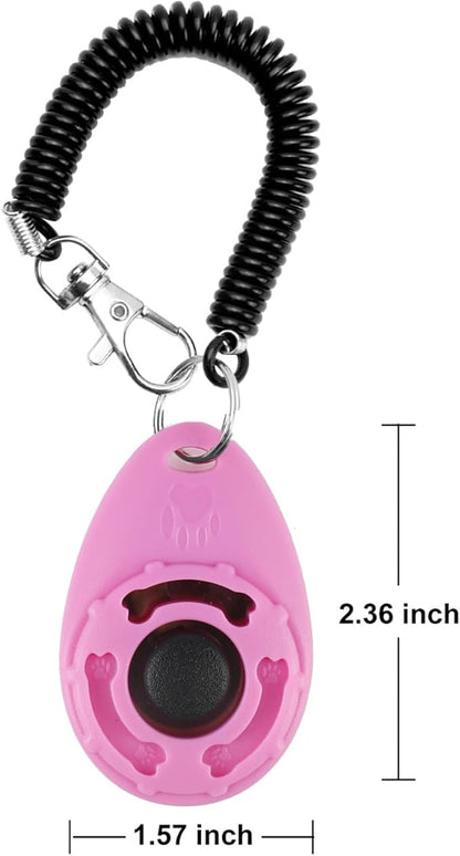 Pet Training Clicker, Whistle -Training Behaviour Aids Accessories for Puppies with Lanyard - Barking Control Device - Long Range Adjustable Frequency - Pack of 3 - Pink