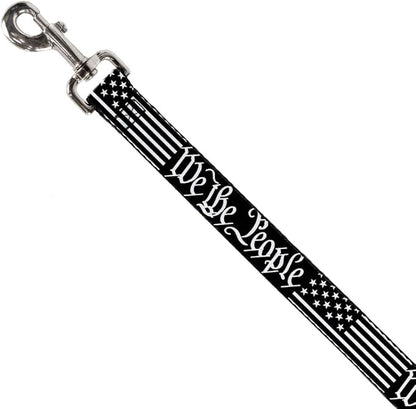 Dog Leash Americana Flag We The People Black White 4 Feet Long 0.5 Inch Wide