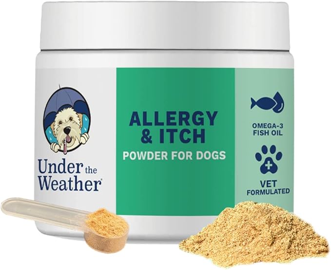Under The Weather Allergy & Itch Relief Powder for Dogs | Dog Allergy and Itch Aid | Immune Booster and Skin & Coat Supplement for Dogs | Aids Seasonal Allergies, Skin Hot Spots & Anti-Itch