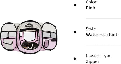 Portable Puppy Playpen - Small Pop-Up Play Yard for Pets Up to 25lbs with Mesh Windows, 2 Pockets, Zippered Roof, and Carry Bag by PETMAKER (Pink)